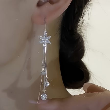 925 Silver Long Tassel Flower Earrings, Unique Design, Glossy High-end Earrings, Birthday Gift, Christmas Gift