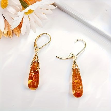 Amber Dangle Earrings 925 Sterling Silvery Amber Dangle Earrings for Women Gemstone Jewelry