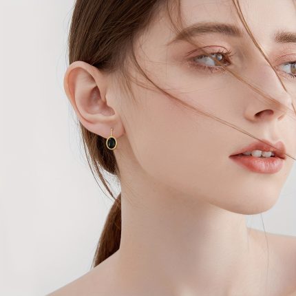 Black Onyx Earrings For Women Sterling Silver Black Onyx Leverback Earrings Black Onyx Jewelry Golden Plated