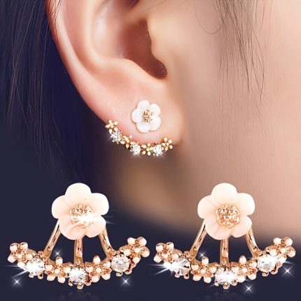 2 Pairs of 925 Silver Elegant Daisy Earrings for Autumn and Winter: Crystal Embellishment and Hypoallergenic Material, Suitable for Daily Wear and Parties, Great Choice for Christmas Gifts and Birthday Gifts