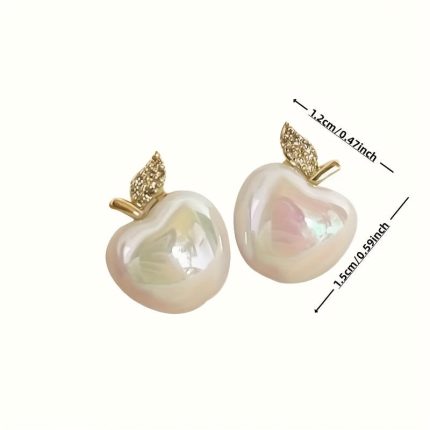 Apple Earrings - 1 Pair, Simple & Fashionable Imitation Pearl, Chic Fruit Design